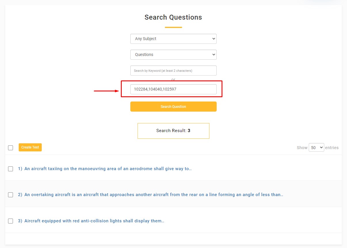 atpl question search number multiple search